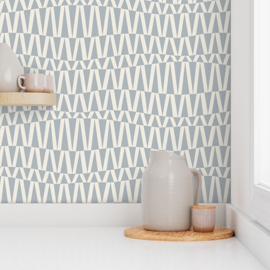 Wavy Triangle Stripe | Creamy White, French Gray Blue | Geometric