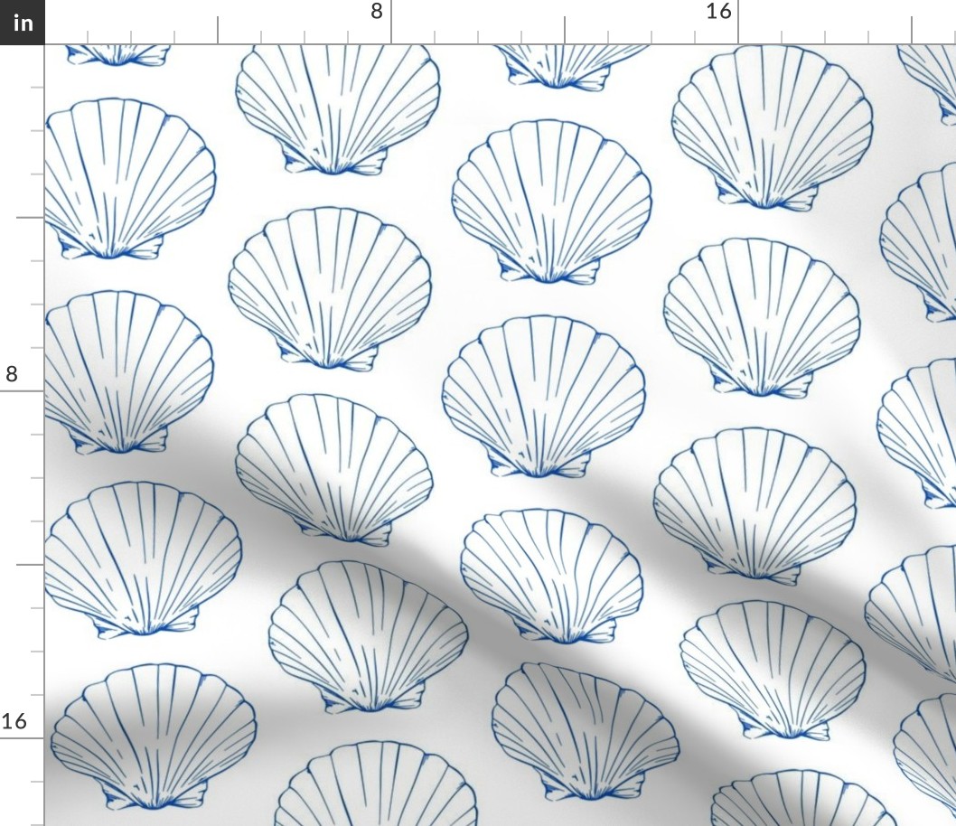Coastal Blue and White Scallop Seashell