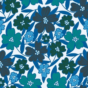 Pantone Ultra - Steady Wallpaper Seashell Floral in Dark Blue and Dark Green