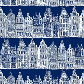 AMSTERDAM CALLING  white and navy blue  on Blue background