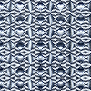 rustic stripes and diamonds ikat in navy blue and white