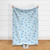 Watercolor light blue Moon Jellyfish _ Jumbo kids room wallpaper Duvet sheets