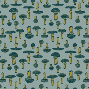 medium  - mushrooms in green on turquoise