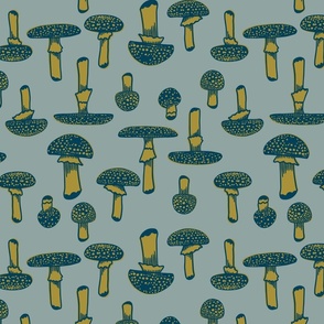 large  - mushrooms in green on turquoise