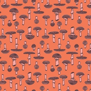 medium - mushrooms in pink on orange