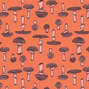 large - mushrooms in pink on orange