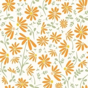 Large scale orange daisy floral on off-white background