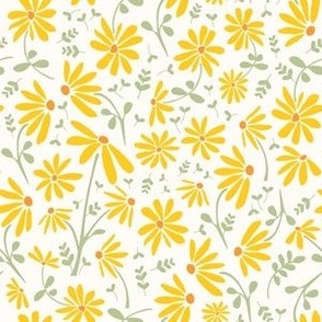 Large scale yellow daisy floral on off-white background