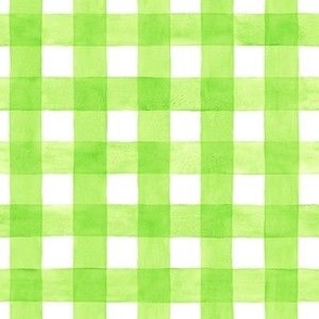 Neon Green Watercolor Gingham - Small Scale - Chartreuse or Lime Green Checkers Buffalo Plaid Checkers