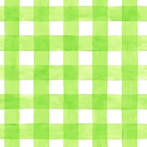 Neon Green Watercolor Gingham - Medium Scale - Chartreuse or Lime Green Checkers Buffalo Plaid Checkers