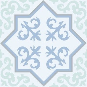 Star and Scroll Tile Bedding Blues and Greens