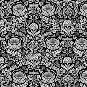 Victorian floral damask black white