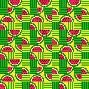 Juicy Summer Watermelon Checkerboard Check | Fruit Green Yellow Pink Stripes