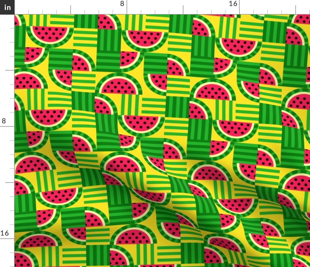 Juicy Summer Watermelon Checkerboard Check | Fruit Green Yellow Pink Stripes