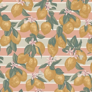 lemons and stripes - ochre & peach & ecru