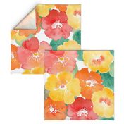 Watercolour Nasturtium Flowers Bright Summer Floral super jumbo scale 24 inch