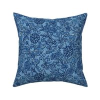 Textured Blue Denim Retro Floral Chintz medium