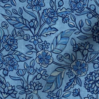 Textured Blue Denim Retro Floral Chintz medium