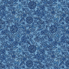 Textured Blue Denim Retro Floral Chintz medium