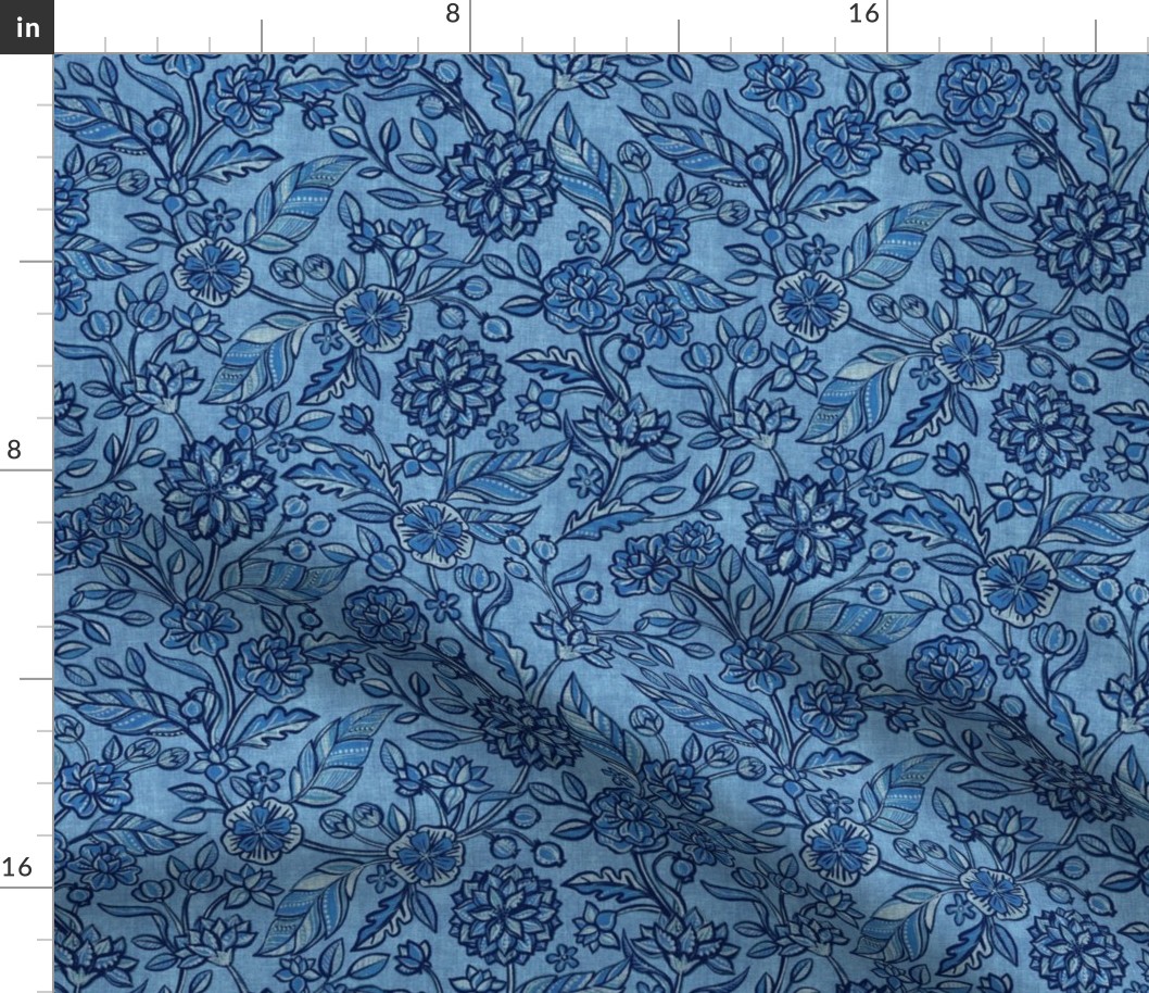 Textured Blue Denim Retro Floral Chintz medium