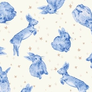Blue Bunnies and Stars Large 