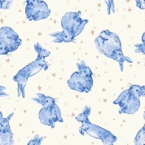 Blue Bunnies and Stars Small
