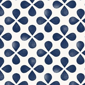 Geometric abstract block print flowers - Navy blue on Cream - medium