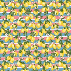 lemons and stripes - blue & pink - small