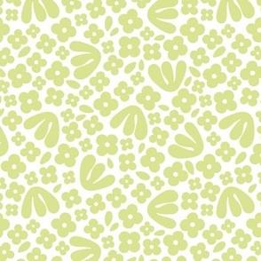 Modernist ditsy flower - summer blossom petals and leaves paper cut organic boho garden nineties lime green on white