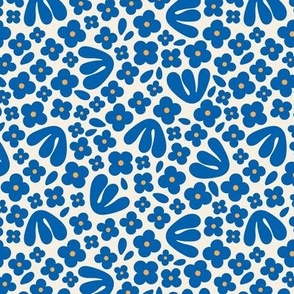 Modernist ditsy flower - summer blossom petals and leaves paper cut organic boho garden nineties eclectic blue on ivory