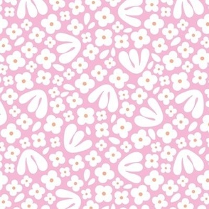 Modernist ditsy flower - summer blossom petals and leaves paper cut organic boho garden nineties pink white orange
