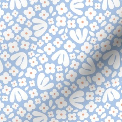 Modernist ditsy flower - summer blossom petals and leaves paper cut organic boho garden nineties baby blue orange white
