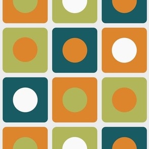Retro Dots and Squares in Teal, Green, and Orange