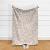 Boho Chic Hand-drawn White Line Art in Ethnic Tribal Design on Earthy Light Taupe Cream Background in Modern Minimalistic Mid-Century Aesthetic for Upholstery, Wallpaper & Scandinavian Home Décor with Neutral Color Palette