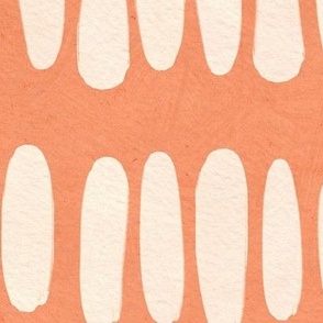 Large || Organic Brush Strokes in White Ivory on textured Peach Coral Orange