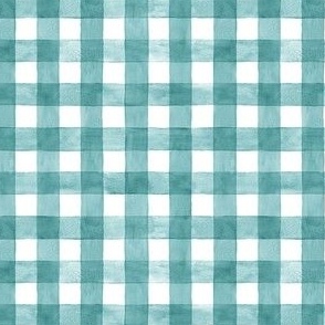 Teal Watercolor Gingham - Ditsy Scale - Cyan Blue Green Cerulean Checkers Buffalo Plaid Checkers