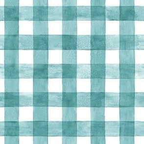 Teal Watercolor Gingham - Small Scale - Cyan Blue Green Cerulean Checkers Buffalo Plaid Checkers