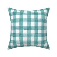 Teal Watercolor Gingham - Medium Scale - Cyan Blue Green Cerulean Checkers Buffalo Plaid Checkers