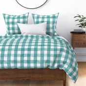 Teal Watercolor Gingham - Large Scale - Cyan Blue Green Cerulean Checkers Buffalo Plaid Checkers