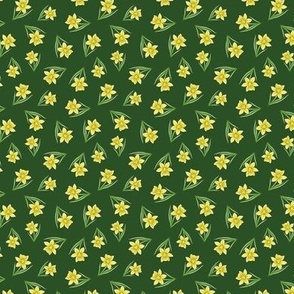 Daffodils ditsy on forest green - tiny scale