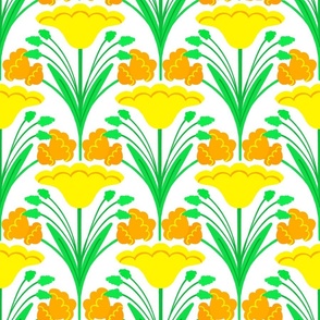 Mountain Flowers Citrus Yellow Retro Modern Quad Pattern