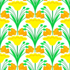 Mountain Flowers Citrus Yellow Retro Modern Pattern