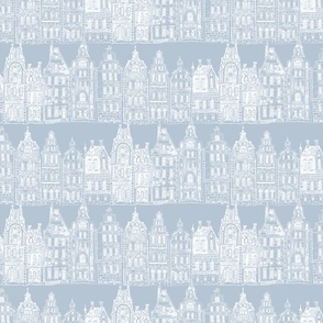 AMSTERDAM CALLING  beach house blue and white, blue background