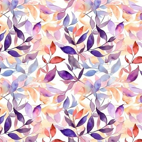 Watercolor Leaves Pattern: Abstract Whispers in Purple. (81)