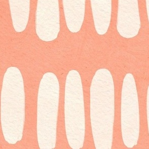 Large || Organic Brush Strokes in White Ivory on textured Light Peach Coral Orange