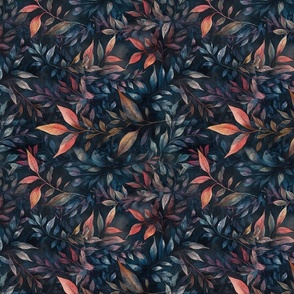 Moody Watercolor Leafy Pattern with Red and Blue. (198)