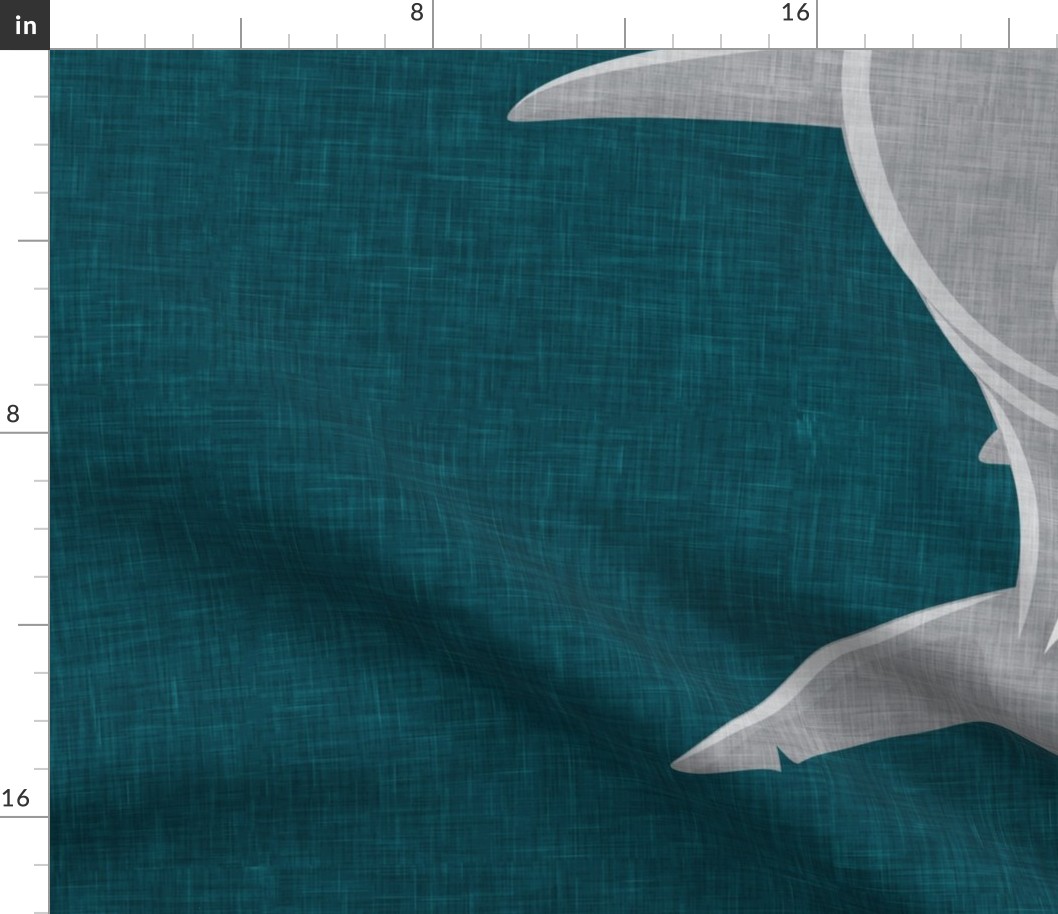 Shark Panel - 36x42 - Great White Shark - Teal linen - LAD23