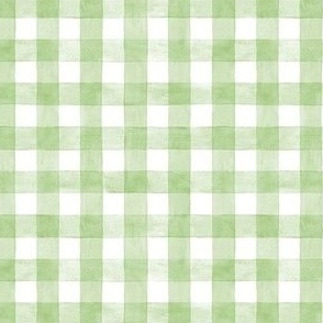 Mint Green Watercolor Gingham - Ditsy Scale - Celadon or Soft Apple Green Checkers Buffalo Plaid Checkers