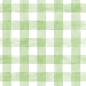 Mint Green Watercolor Gingham - Medium Scale - Celadon or Soft Apple Green Checkers Buffalo Plaid Checkers