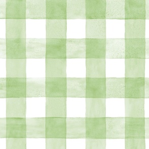 Mint Green Watercolor Gingham - Large Scale - Celadon or Soft Apple Green Checkers Buffalo Plaid Checkers